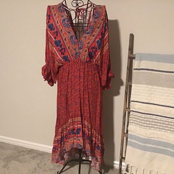 Umgee Boho Summer Red Floral Midi Dress NWT - Picture 5 of 8
